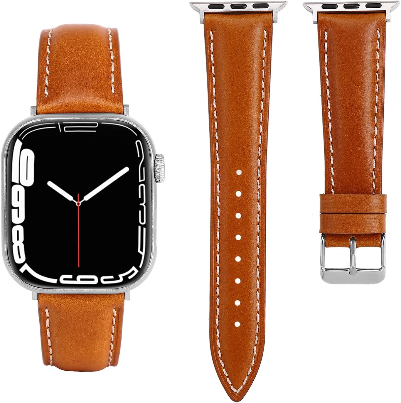 Vintage Full-Grain Genuine Leather Band Compatible with Apple Watch 42/41/40/38mm, Men Women Classic Business Dressy iWatch Strap for Series 11 10 9 8 7 6 5 4 SE 3 2 1, Coffee
