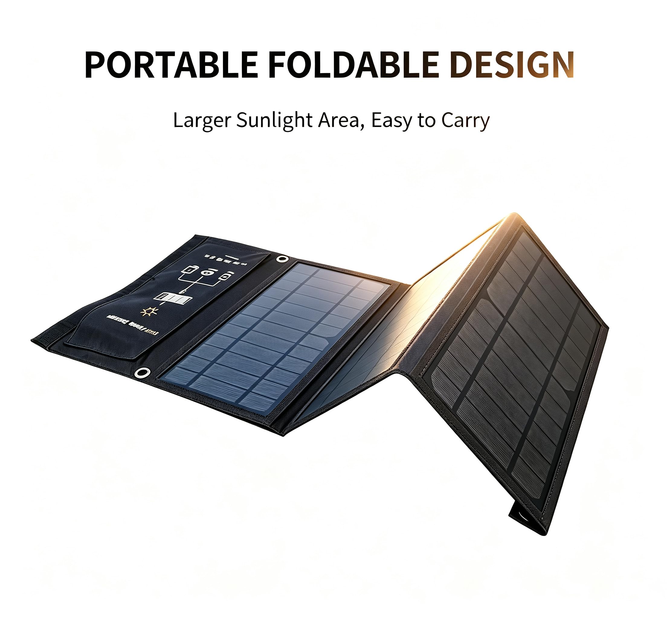 Panel solar portátil plegable de 21 W, IP65, paneles solares impermeables, 23% de alta eficiencia, cargador rápido, puertos USB duales para camping, senderismo, mochileros, carga de emergencia