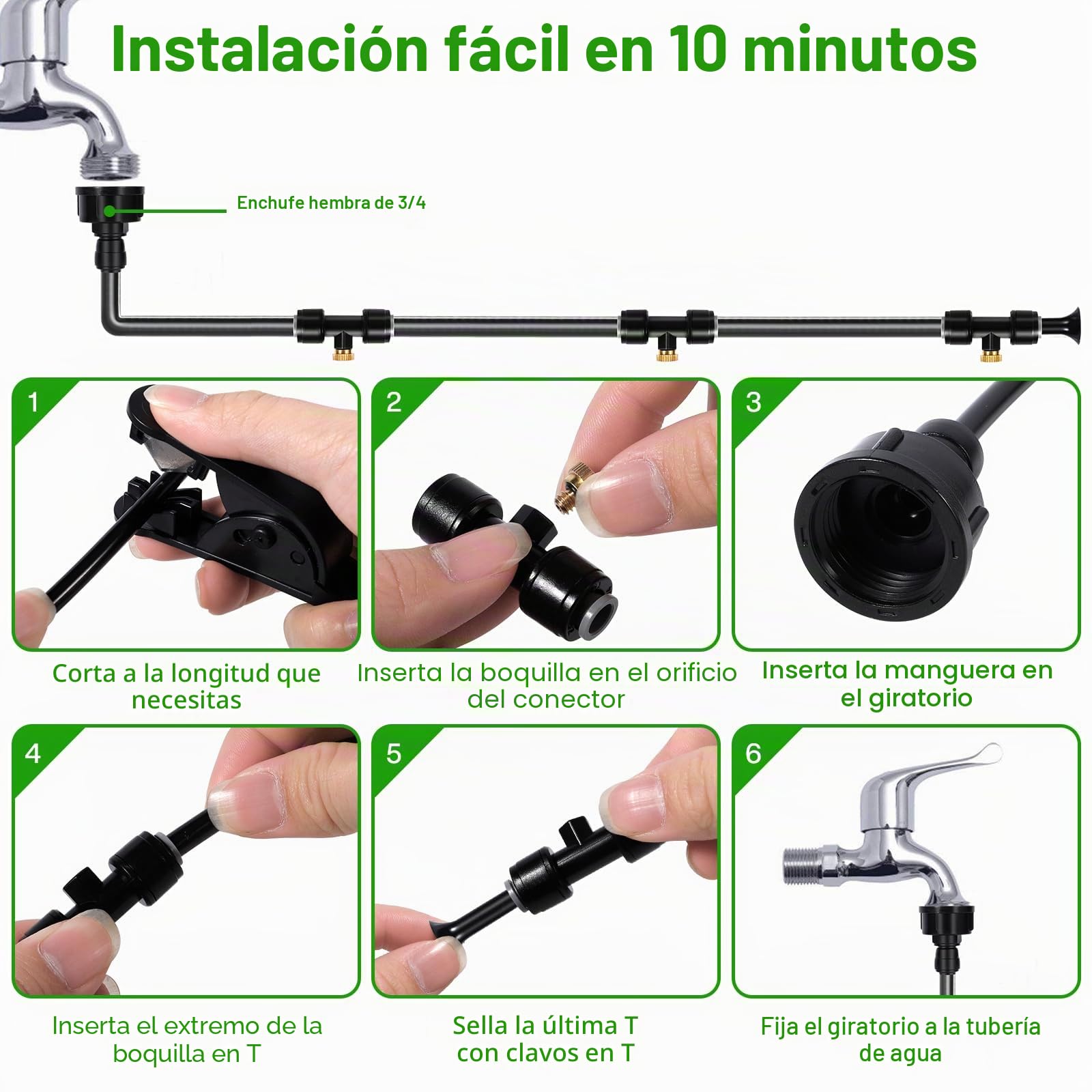 Purpledi 15M Kit Nebulizador Jardín, Sistema de enfriamiento por nebulización, Nebulizador Terraza Exterior con 16 Boquillas de Latón Ajustables para Eventos al Aire Libre，Jardines，Sombrillas y Techos