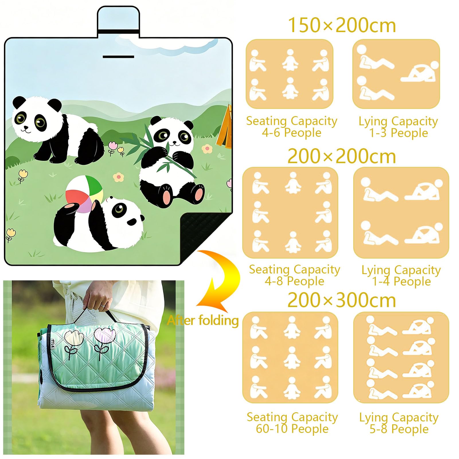 Coperta Picnic Impermeabile, Portatile Tappetino da Spiaggia Pieghevole, Fondo Impermeabile, Lavabile in Lavatrice, per Famiglie e Amici, Campeggio e Viaggi,Jumping Chess,200×300cm