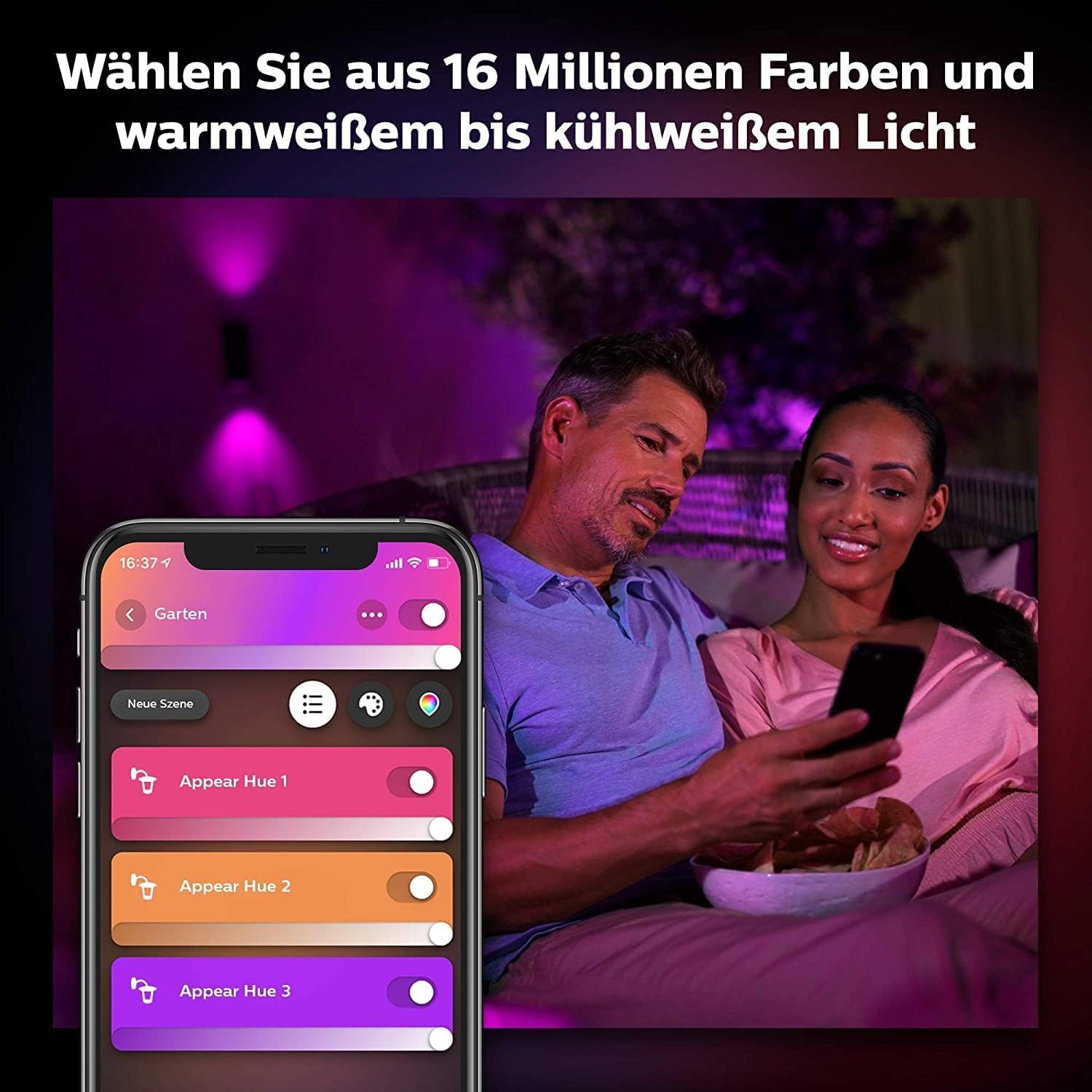 Philips Hue Appear Colour Smart Outdoor LED Wandleuchte, 1.180 lm, Dimmbare Außenleuchte, 16 Mio. Farben, 1er Pack, Schwarz