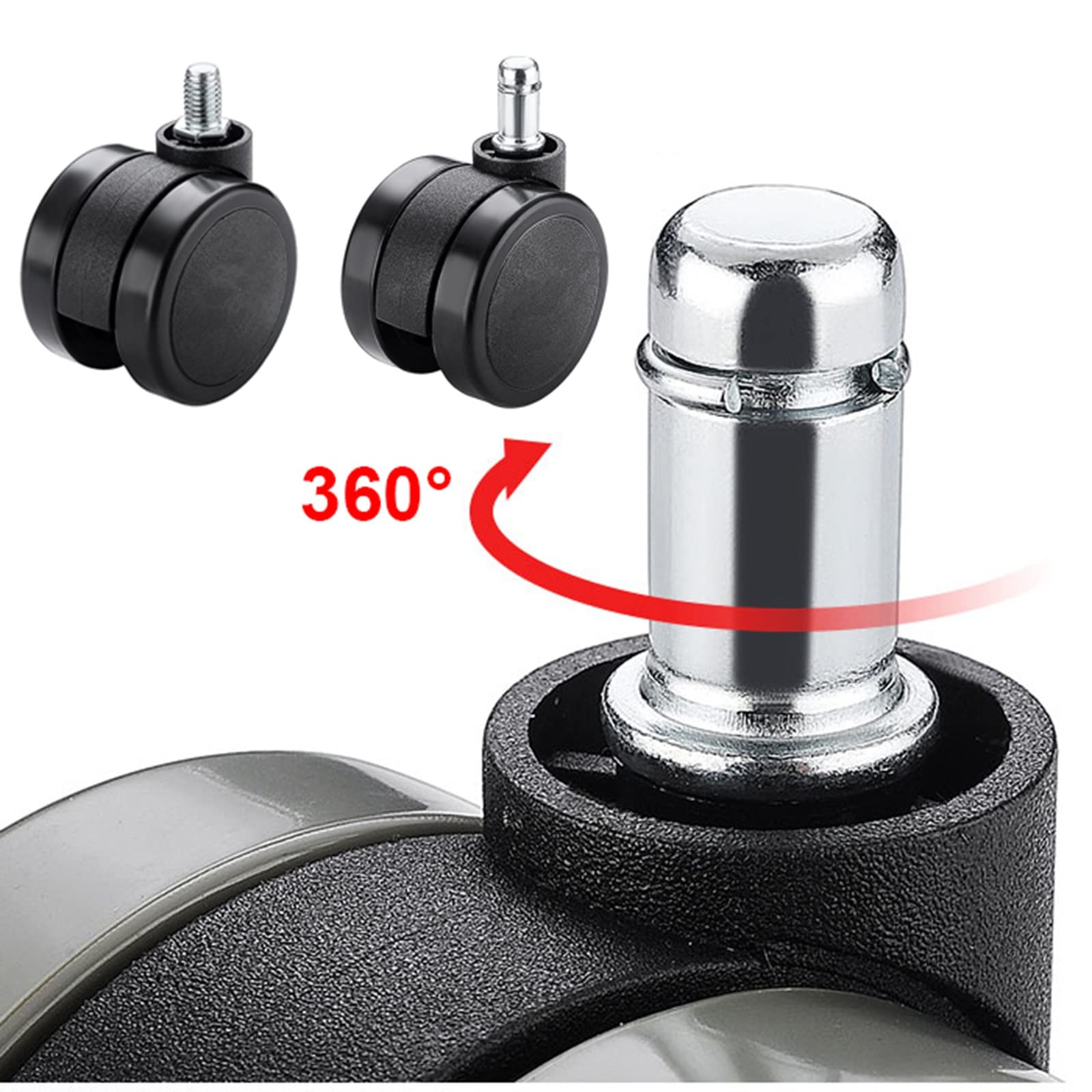 PU Zamienny koła jezdne do Biuro Krzesło Skrętny Krzesło Podłoga Chronić 60mm Biuro Krzesło koło jezdne Trzpień Rozmiar 11mm*24mm trzpień gwintowany 10mm*19mm Zestaw 5 (Kolor : Czarny Rozmiar : Gwin