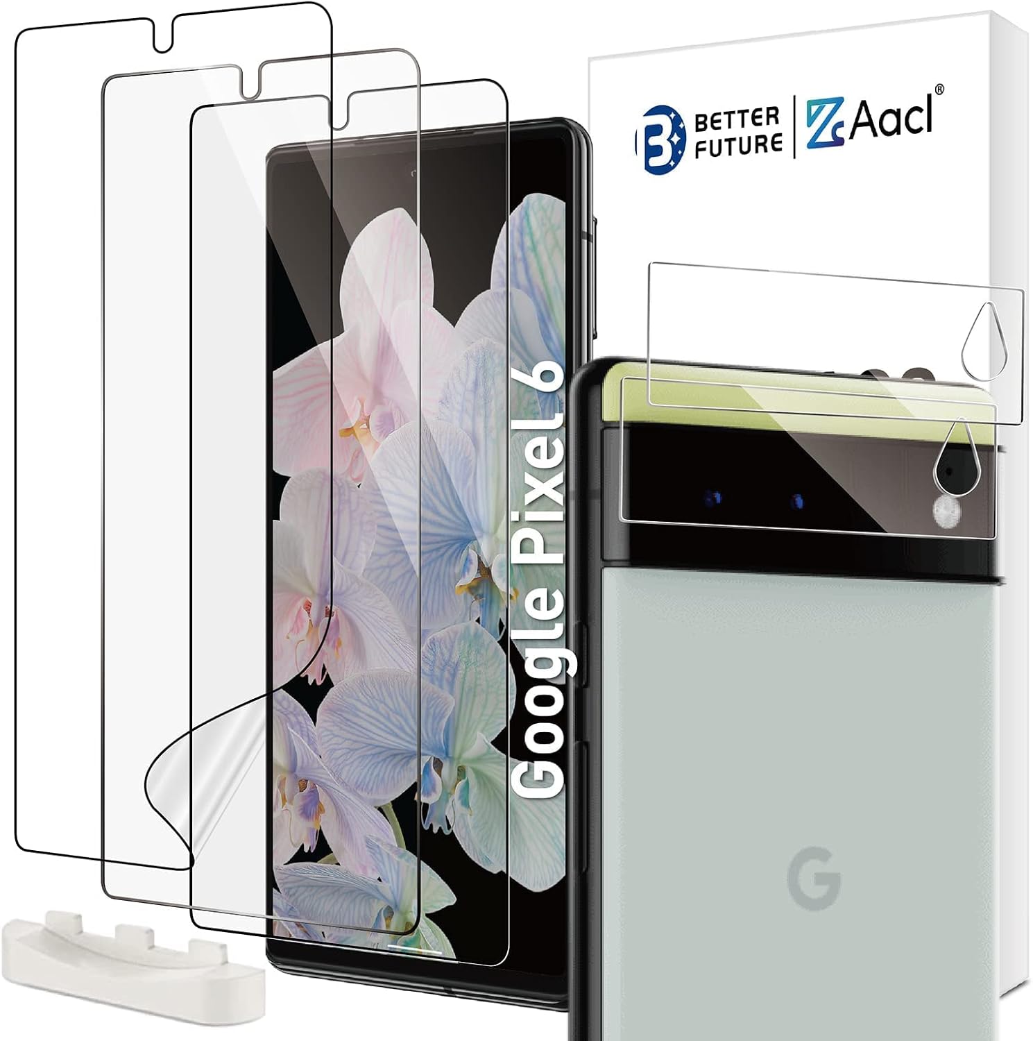 [Fingerprint Compatible][Not Glass][3+2 Pack]3 Pack TPU Film Screen Protector for Google Pixel 6 Screen Protector+ 2 Pack Camera Lens Protector, [Easy Installation with Alignment][Fingerprint Unlock][Anti-Scratch][Work with Case]