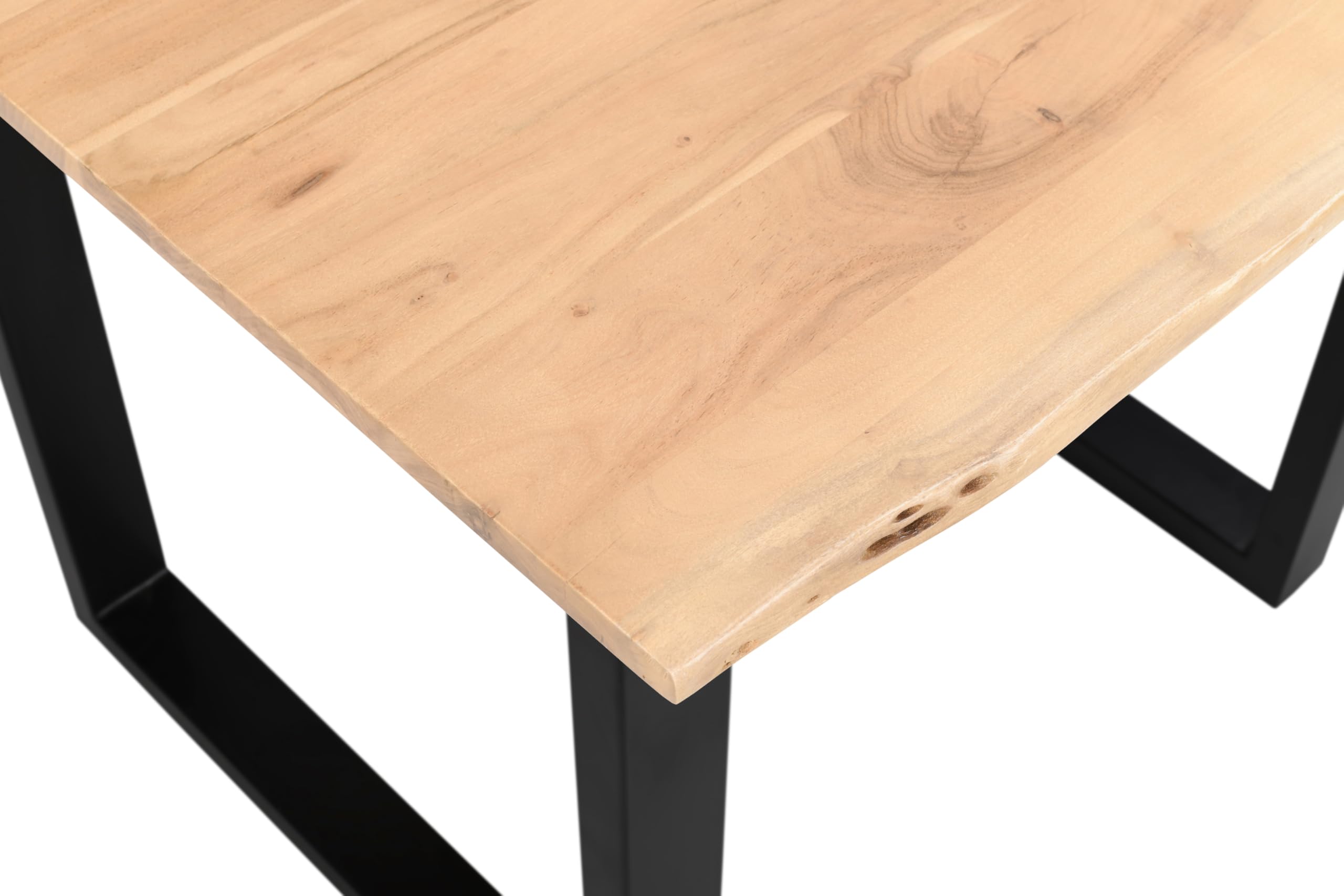 SAM Esstisch Dana 80x80 cm Akazie Eiche Baumkante U-Gestell schwarz | Baumkantentisch massiv, Akazienholz eichefarben, Metallgestell, pflegeleichter Holztisch, Esszimmertisch