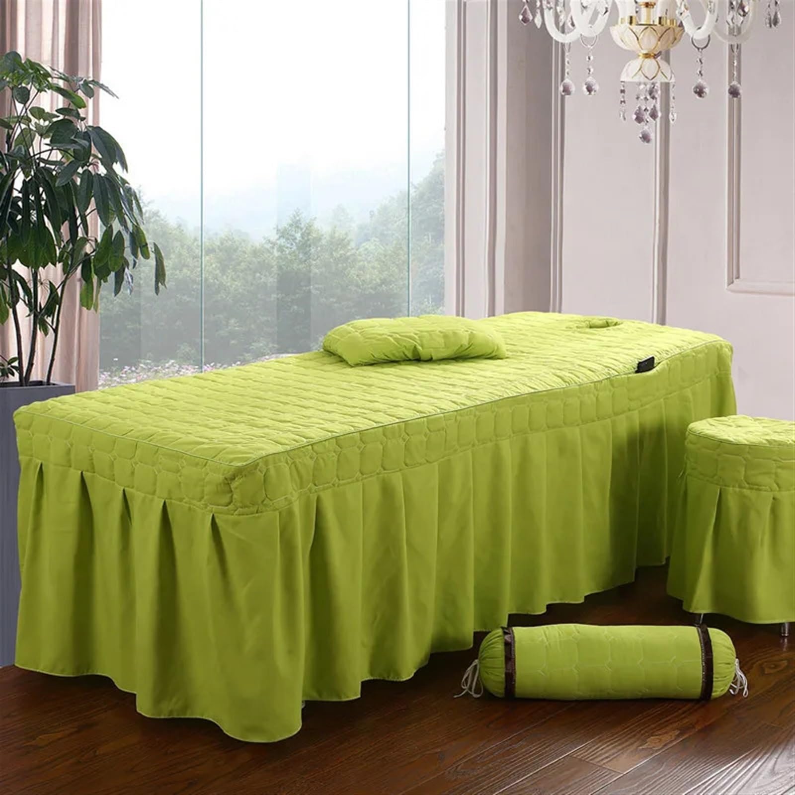 Sabanas Camilla Masaje Sábana de salón belleza, 5 piezas, falda cama corta, colcha con orificio, funda for masaje corporal(Pink,190cm x 70cm)