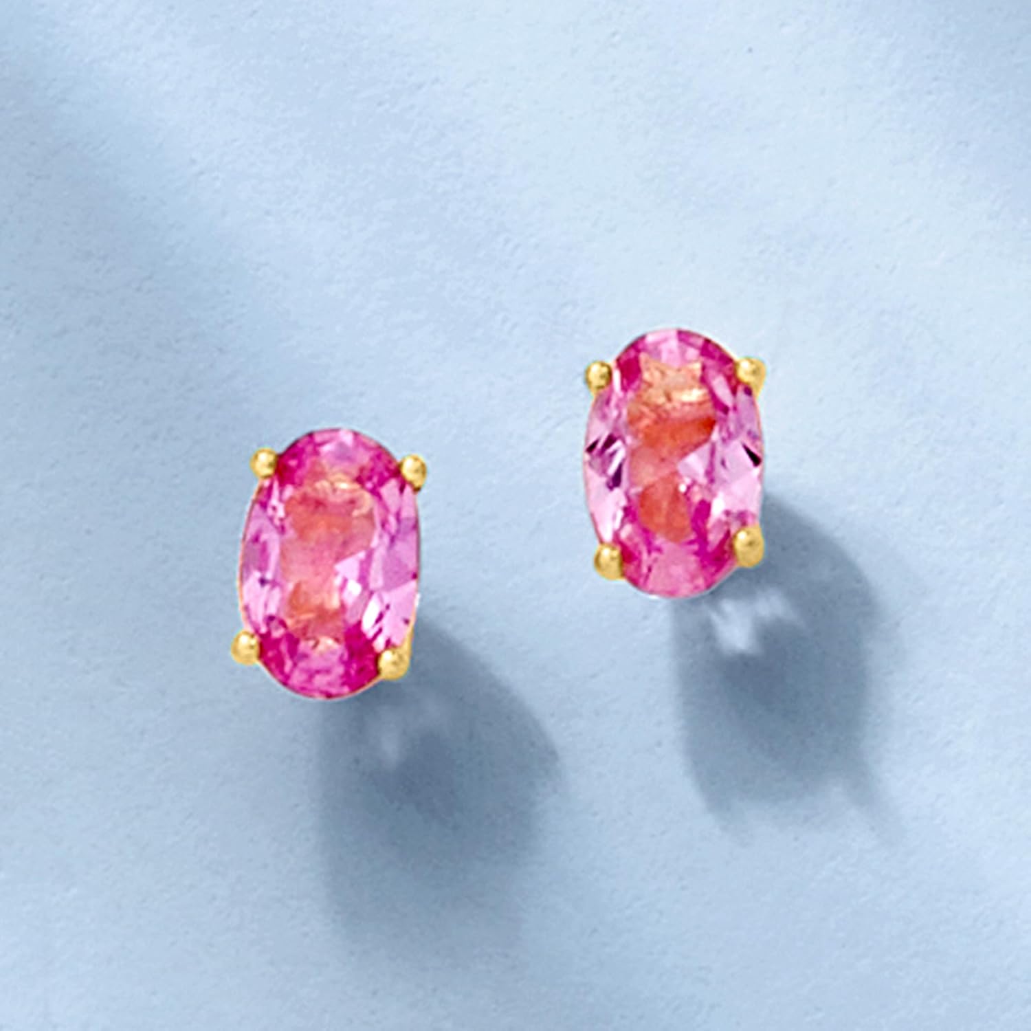 Pure Collection by Ross-Simons 0.70 ct. t.w. Oval Lab-Grown Pink Sapphire Stud Earrings in 18kt Gold Vermeil - Image 3