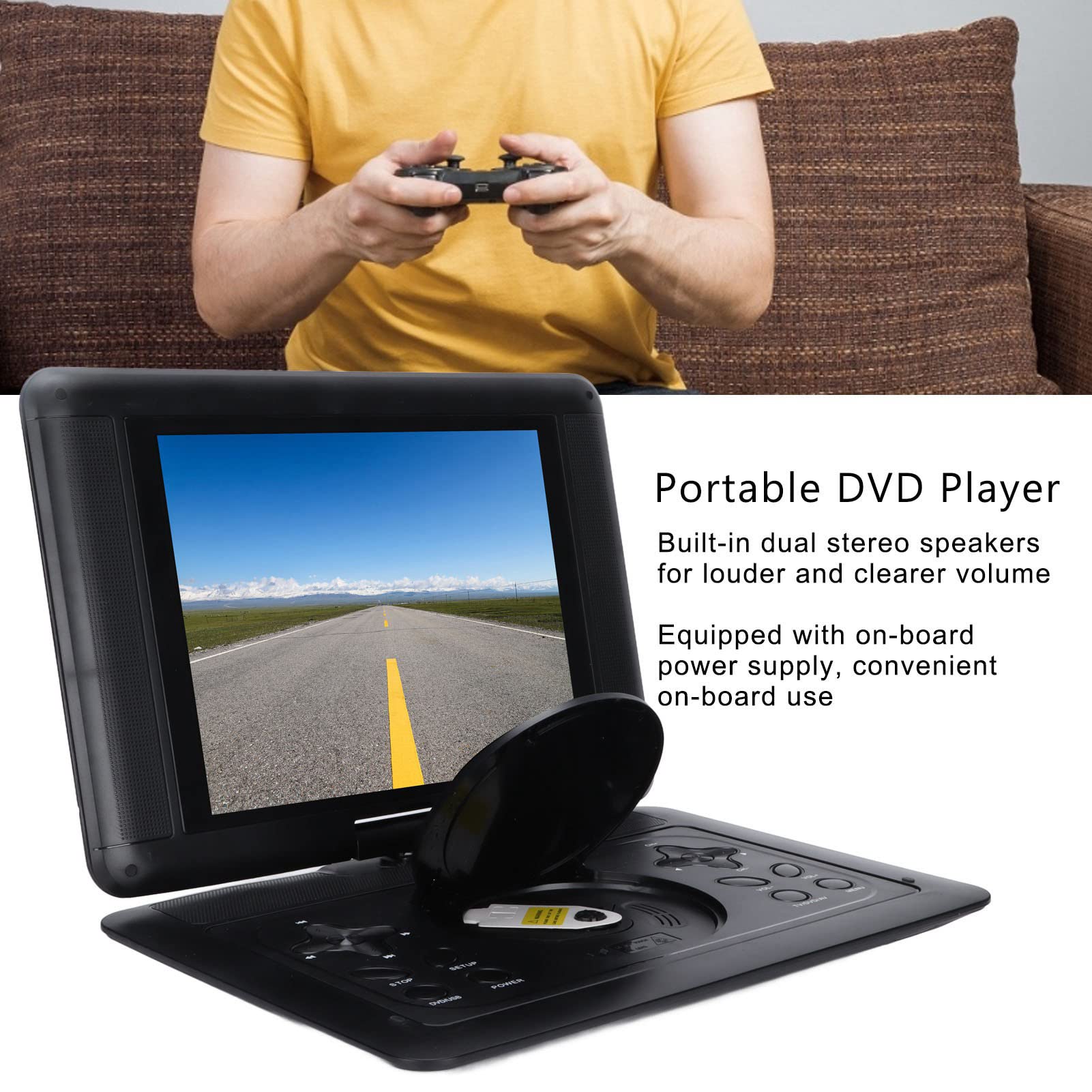 Lettore DVD Portatile, Grande Schermo HD da 12,0 Pollici, Schermo con Rotazione di 270 Gradi Lettore DVD per Auto Piccola TV, Supporto U Disk/Sd/MMc Cassetta Telecomando/Controller di Gioco/Disco(EU)