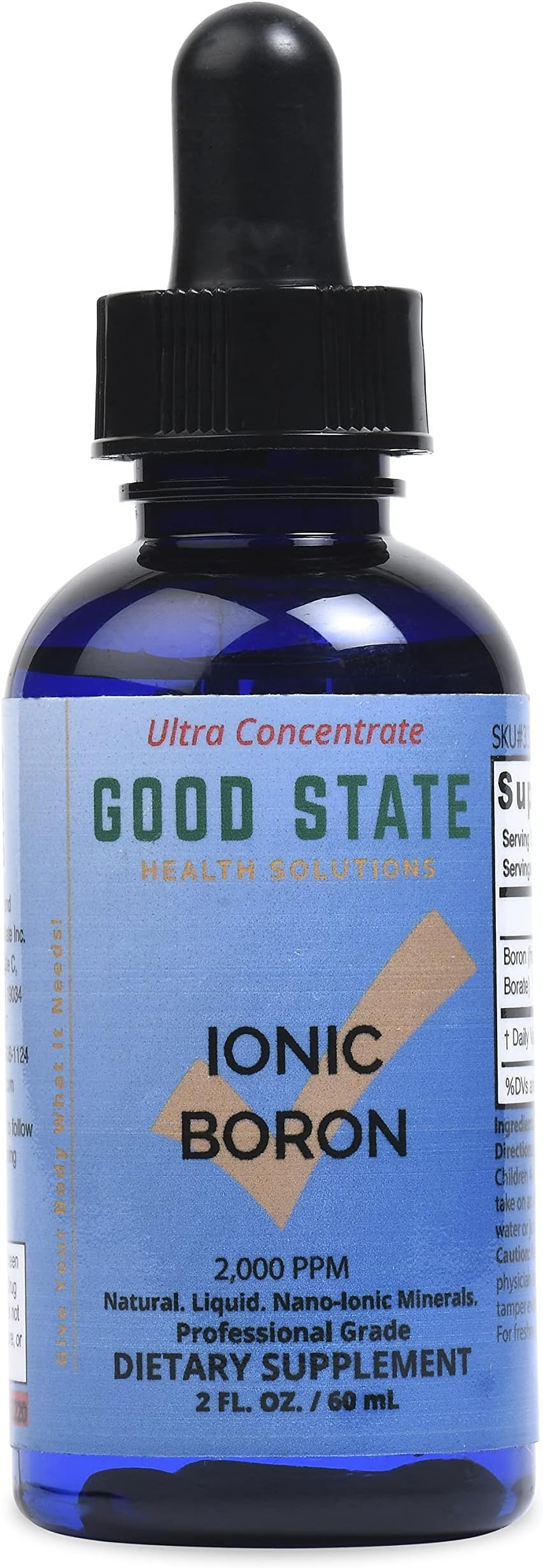 Good State | Ionic Boron | Natural | Liquid Concentrate | Nano Sized Mineral Technology | Professional Grade | 10 Drops Equals 1 mg | 1.6 Fl oz Bottle