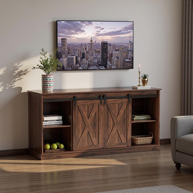 Farmhouse TV Stand for 65 Inch TV, Media Console, Espresso
