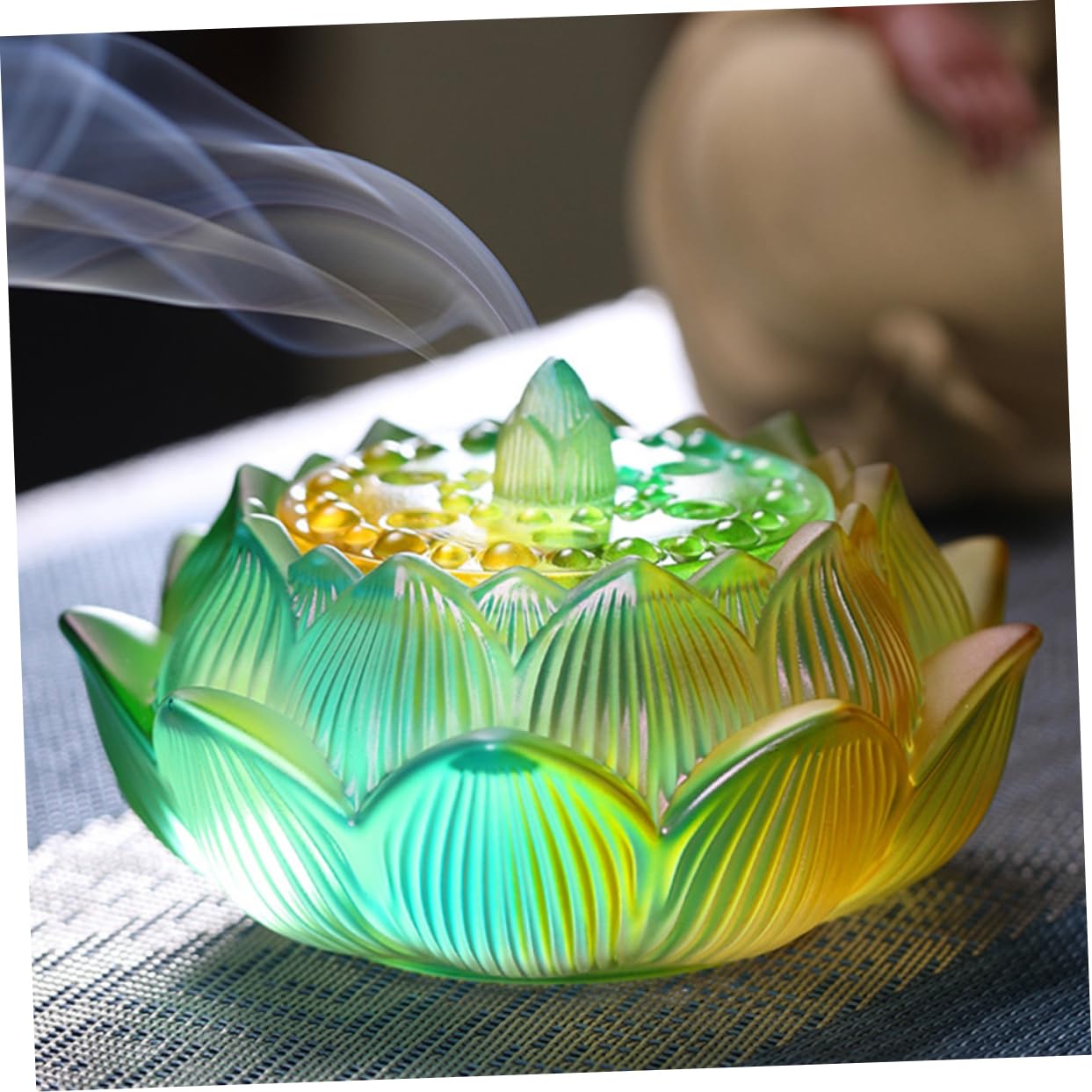 MAGICLULU Bruciatore Incenso Casa in Vetro Forma Di Loto Portaincenso Antiscivolo e Resistente Per Ambienti Interni Zen Decorazione Elegante e Pratica Per Soggiorno Ufficio e Ristoranti