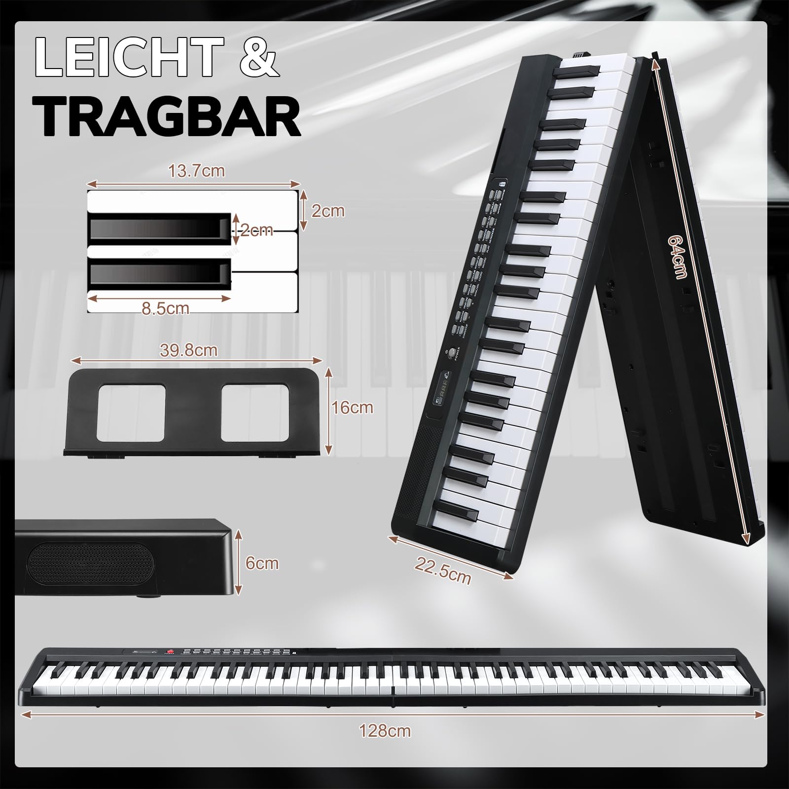 LEADZM 88 tasti pianoforte digitale pieghevole semi-ponderato tastiera elettronica Bluetooth 1000 ritmi 1000 toni 50 demo