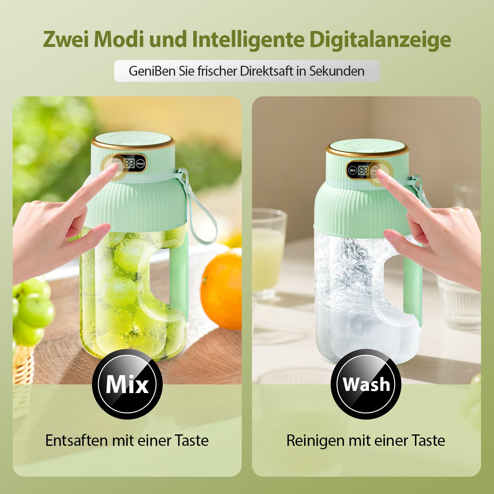 【Amélioré】Presse-agrumes électrique Rechargeable Fine Life Pro, Nouveau Grand Presse-agrumes électrique de 1,2 L Pour légumes et Fruits, (Vert - Extracteur de jus simple)