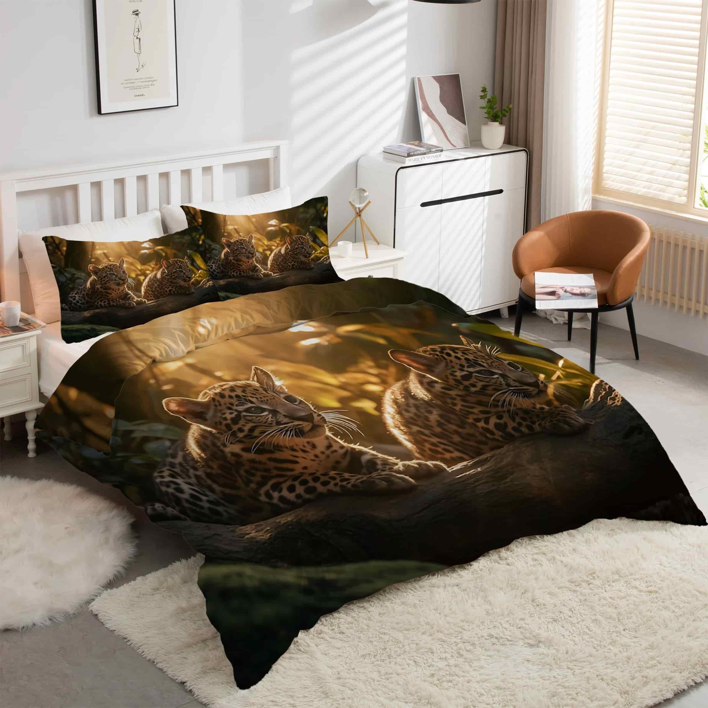 Housse de couette 160x200 jaguar lit 2 personnes parure de lit microfibre