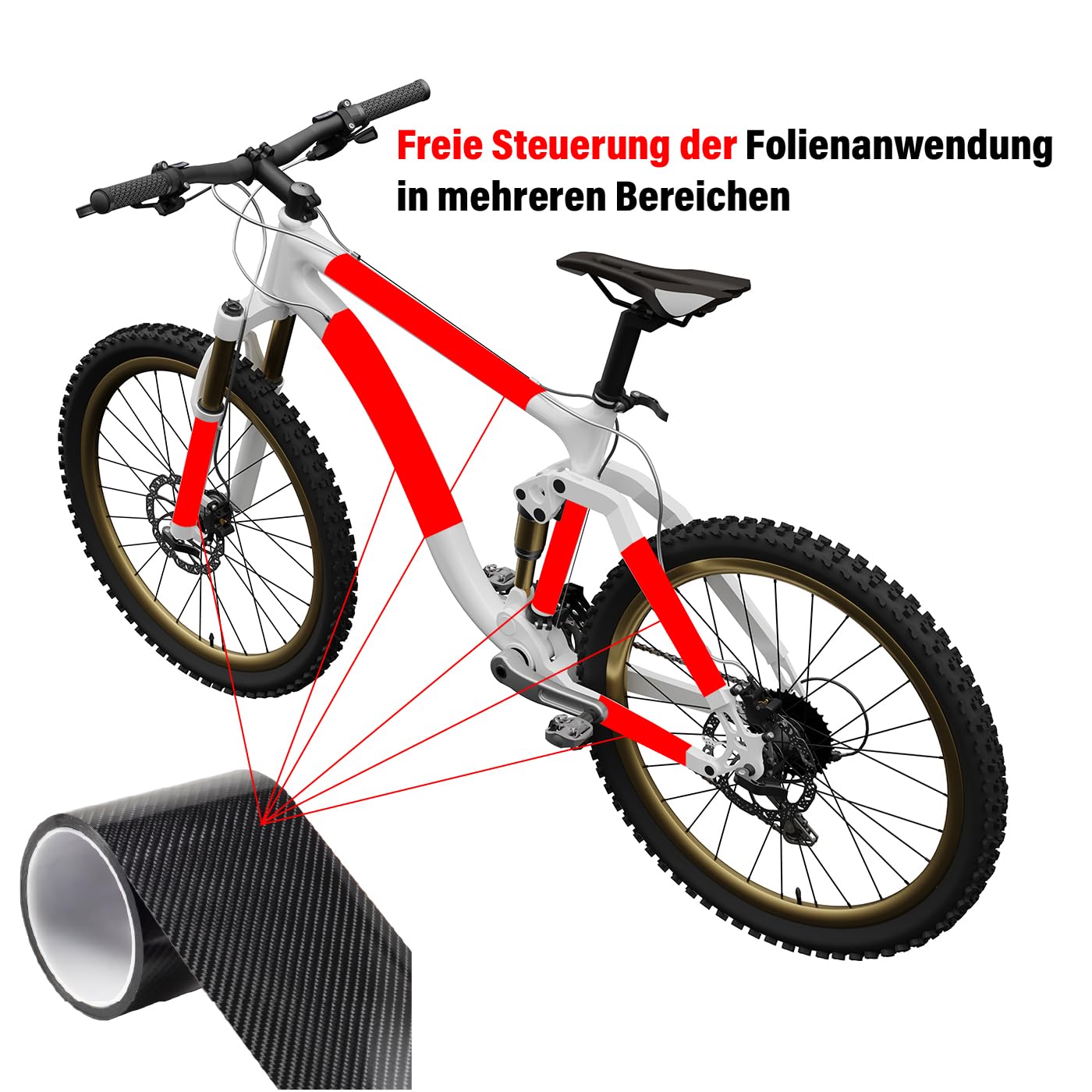 Fahrrad Rahmenschutzfolie, Fahrrad Lackschutzfolie 3 m (0,5 mm x 4" x 118"), Kohlefaser-Muster, Fahrradrahmen Lackschutz für Mountain Bike/Rennrad/Gravel/Trail/Enduro/Freeride/E-Bike/DH