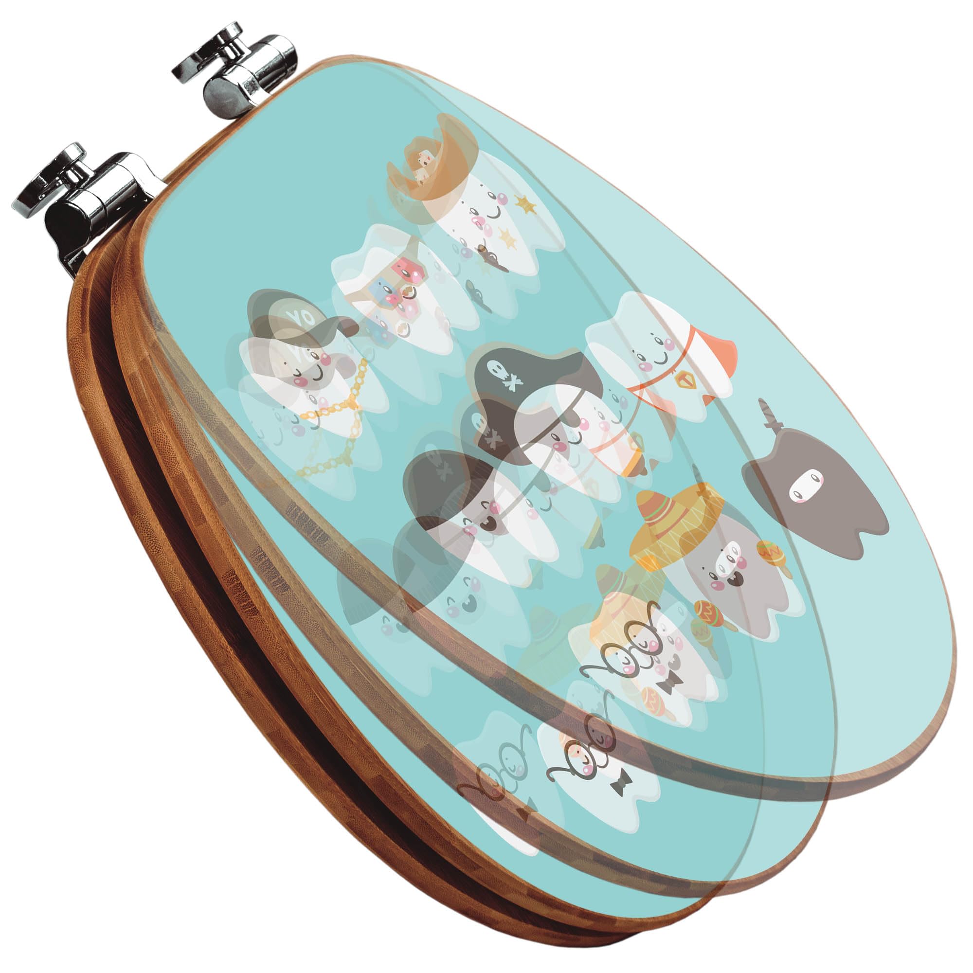 banjado Design WC Sitz Bambus Absenkautomatik 45,8x37,5cm - Toilettendeckel mit Absenkautomatik Holz - hochwertiger Bambus Klodeckel - WC-Sitz für gängigen Toiletten - Motiv Neun Zähne