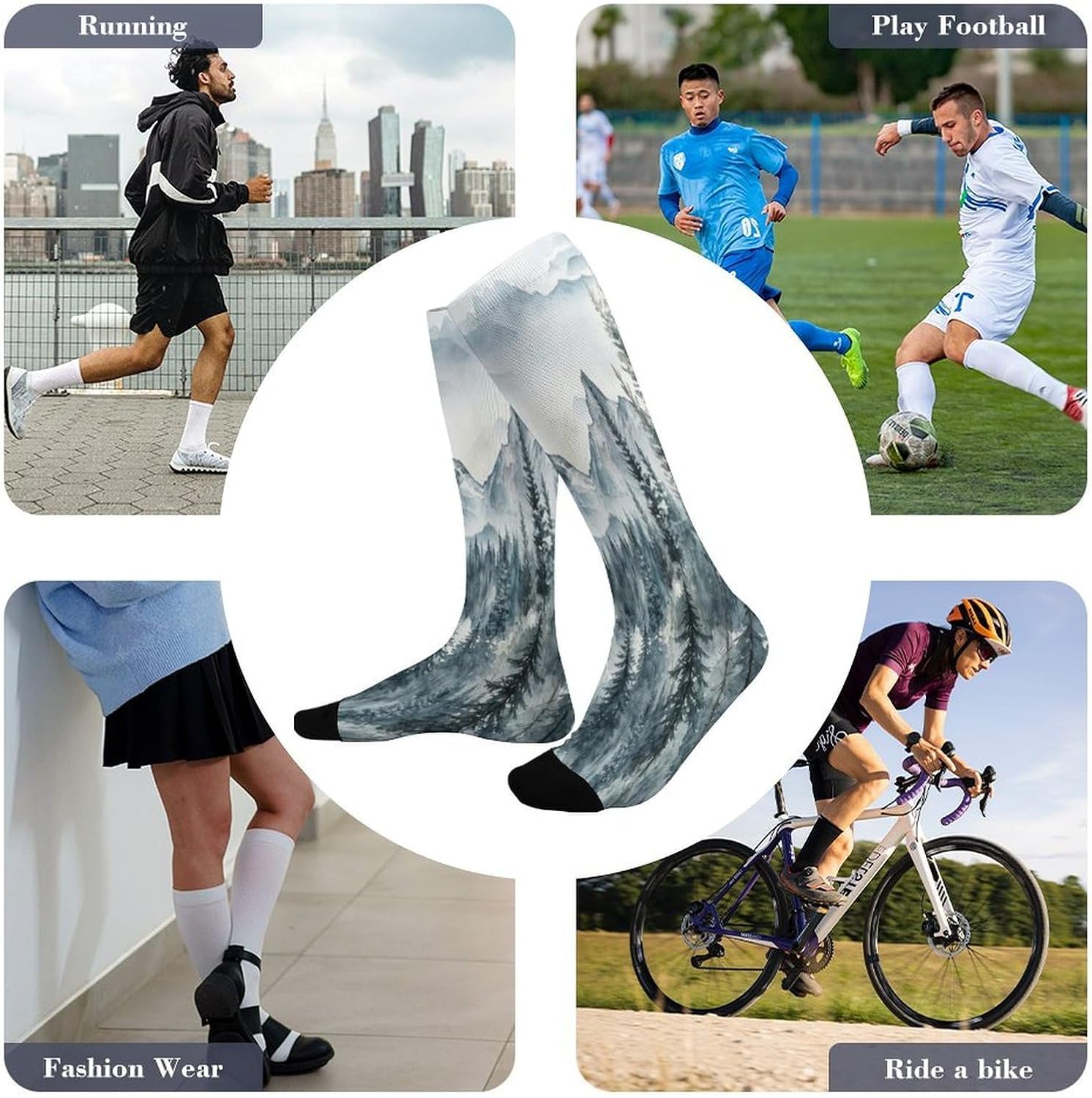 Abstract Mountain Scenery Crew Socks Calf Socks Athletic Crew Sock
