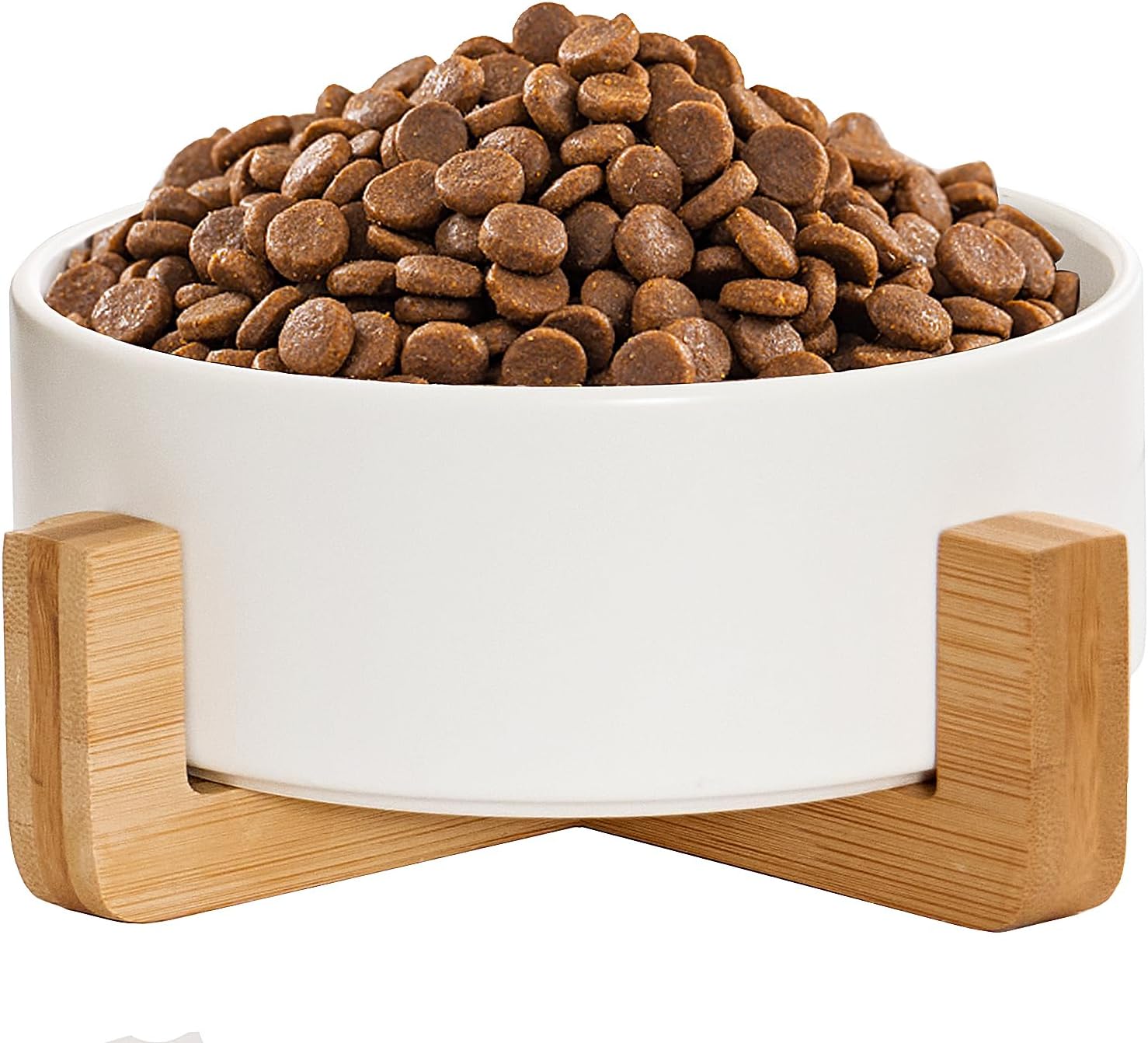 SDHYL Pet Food and Water Bowls, Ceramic Cat and Dog Bowl Set on Wood Stand, Non