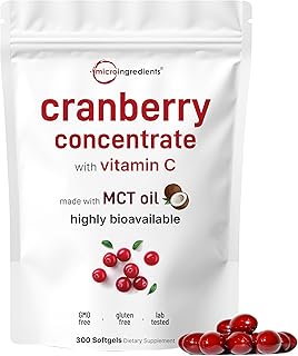 Micro Ingredients Cranberry Supplement for Women | 300 Softgels with Vitamin C & MCT Oil | Highly Bioavailable 40,000mg Equivalent Extract | Cranberry Pills for Women Support Urinary Tract Health
