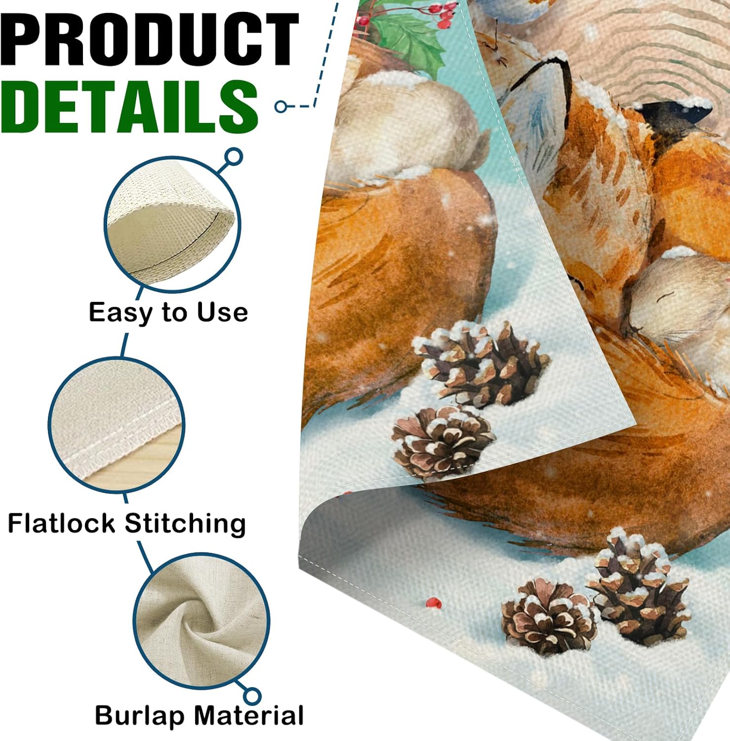 Dyrenson Welcome Winter Fox Decorative Garden Flag, Forest Animals Rabbit Robin Stump Snowflake Yard Outside Home Decoration, Woodland Christmas Burlap Outdoor Small Decor Double Sided 12 x 18 - Image 4