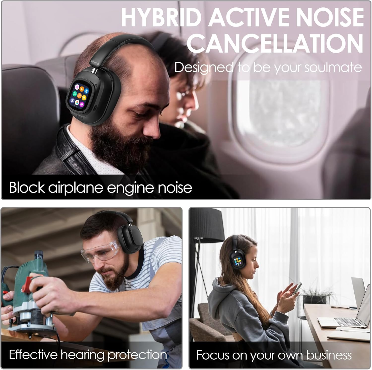 JH-ANC930Plus Hybrid ANC Wireless Headphone, with Multi Magnetic Touch Control LED Screen and APP Download with 1GB MP3