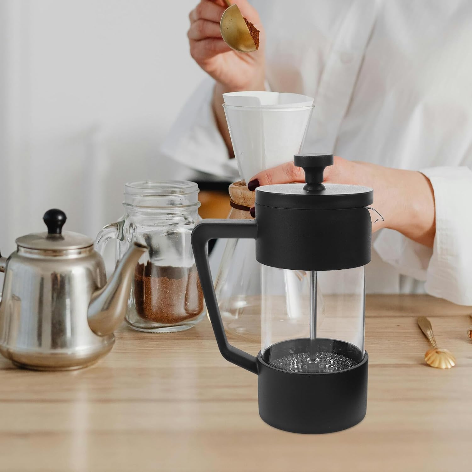 Coffee Maker 350ml High Heat Glass Press for Camping Home Use Black
