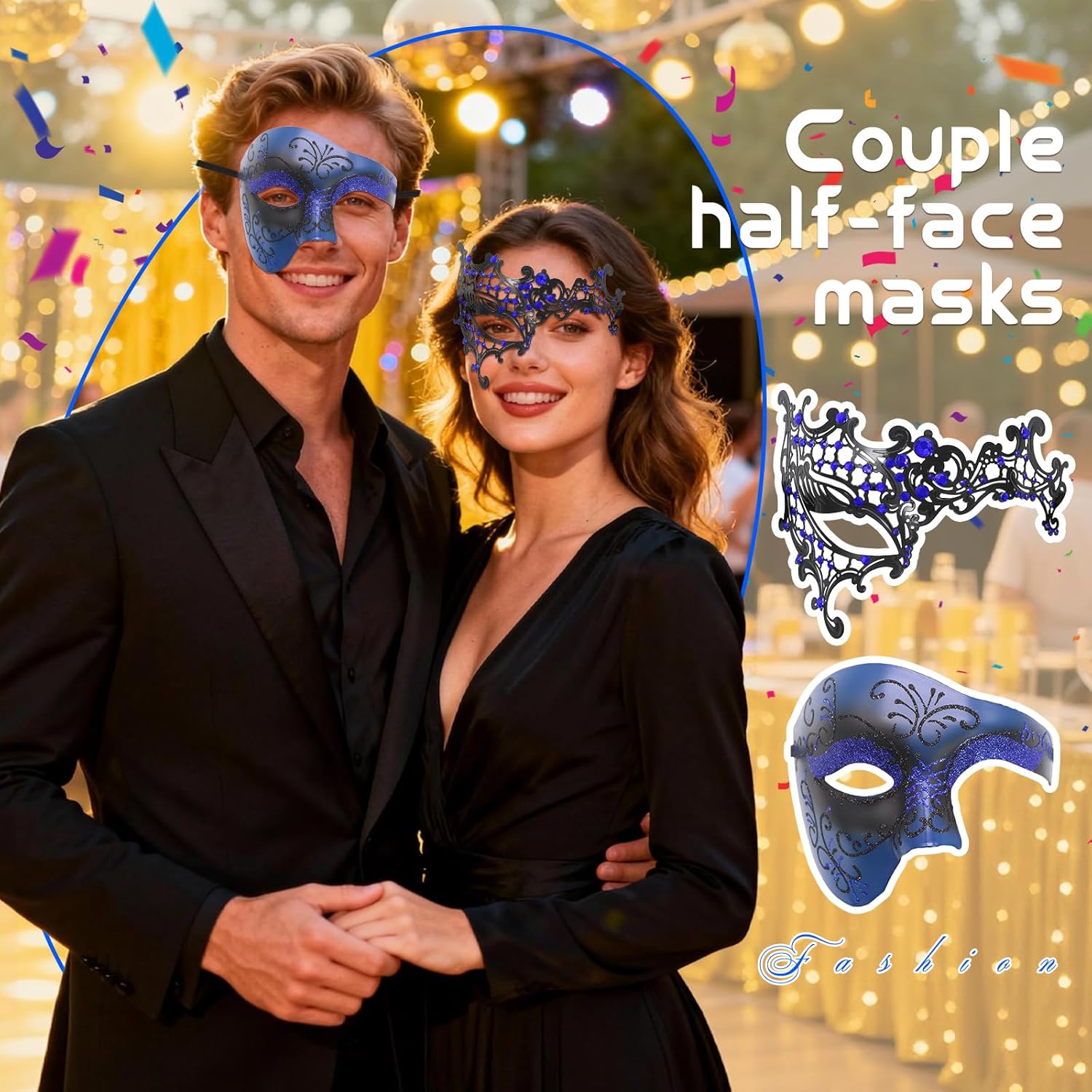 OIDEA Masquerade Mask for Couples: One Eyed Half Face Masks Halloween Costume Party Masks for Venetian Mardi Gras