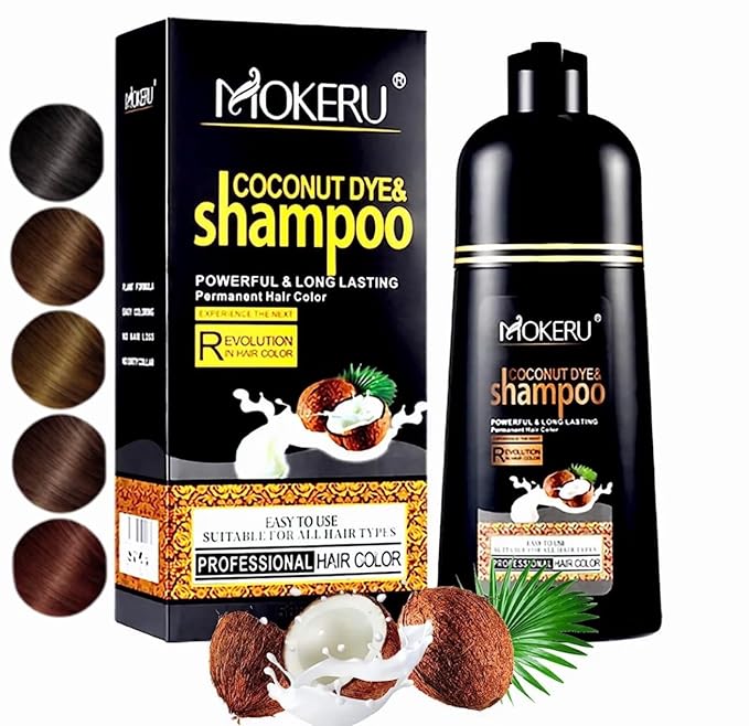 MOKERU Professional Argan COCONUT Oil Hair Dye Color Shampoo 500 ML (Natural Black