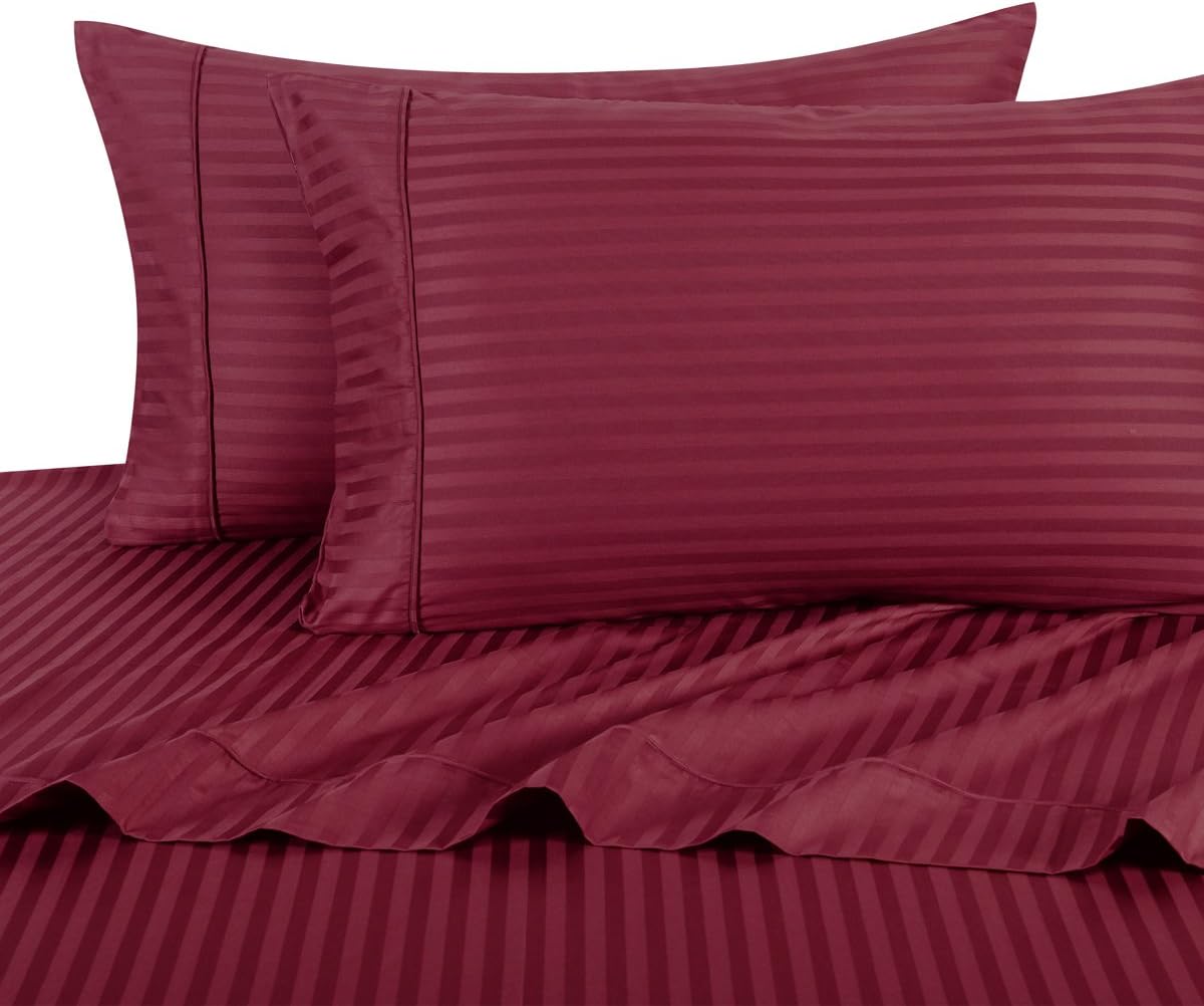Extra Pillowcases - Royal Plush 100% Cotton 600 Thread Count Sheet Sets, Luxurious Sateen Weave Stripes, Deep Pockets (18" Pockets), 6 Piece Queen Size Sheet Set, Burgundy : Home & Kitchen