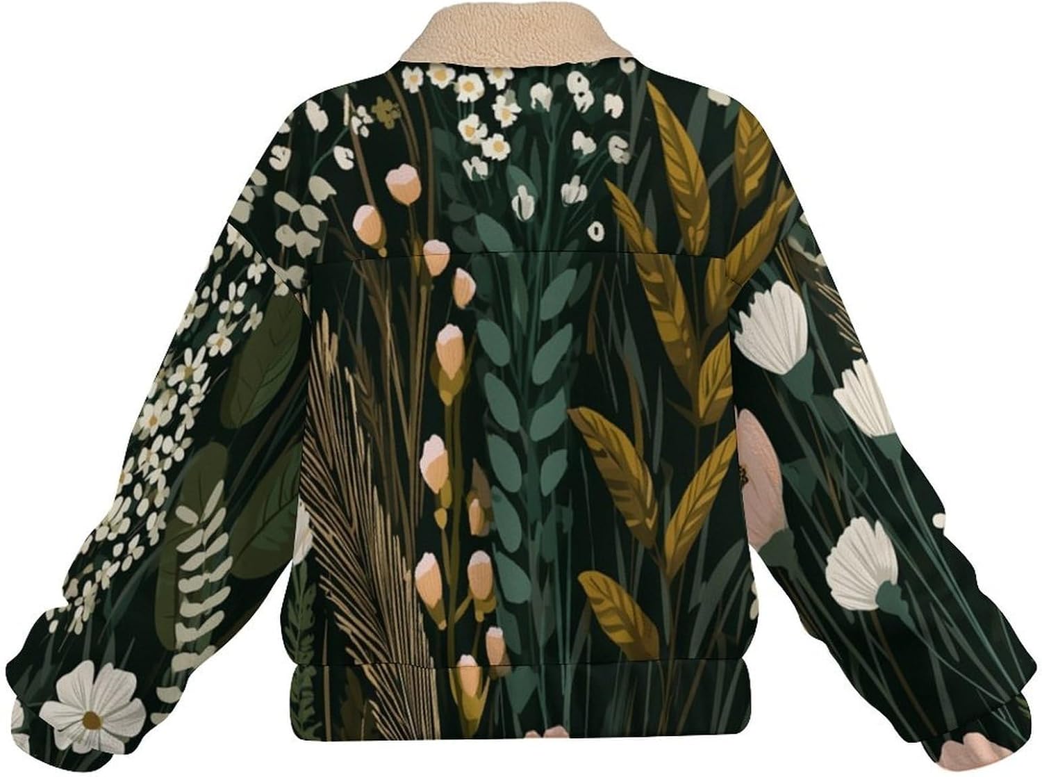 Women's Full Zip Soft Polar Fleece Jacket, Abstract Plants Printed Outdoor Recreation Coat, Long Sleeve Outerwear