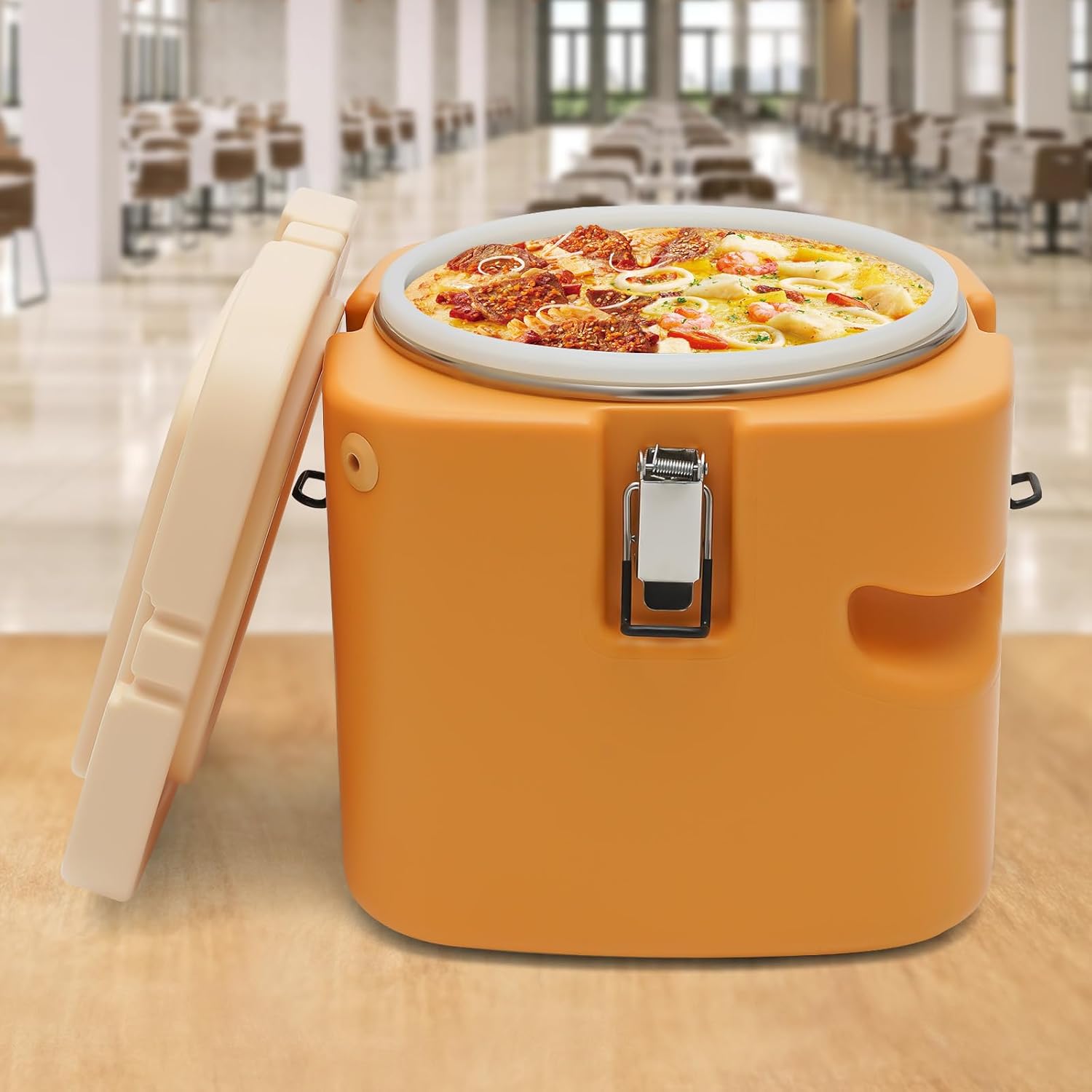 2.5 Gallon Insulated Soup Container Commercial Food Warmer for Hot or Cold Food, Hot Box for Catering, Food Cooler with 4 Buckles, Soup Carrier for Restaurant, Canteen,Home (Yellow)