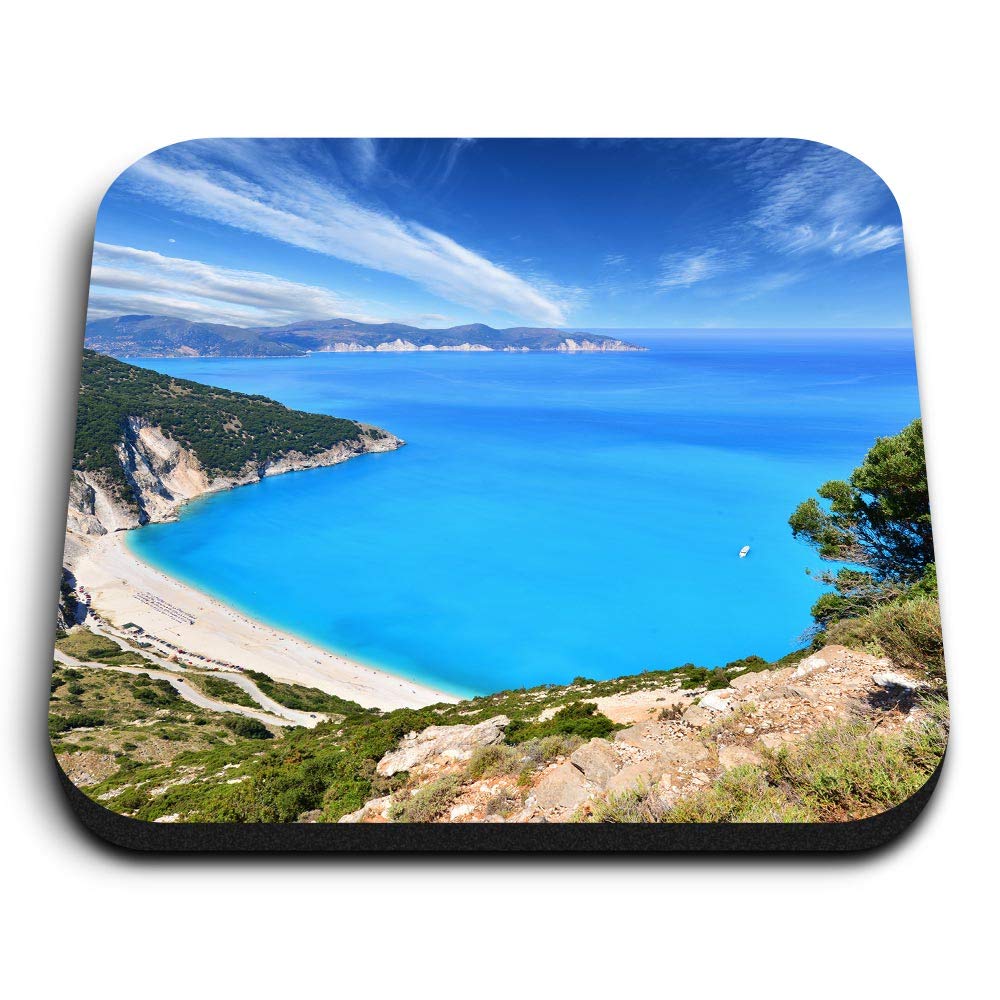 Destination Vinyl Ltd Multicolor 1 X Square Mdf Fridge Magnet - Mirtos On Kefalonia Greece 45746