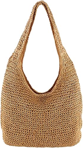 CHIC DIARY Womens Handwoven Straw Shoulder Bag Large Summer Beach Handles Handbag Tote with Zipper