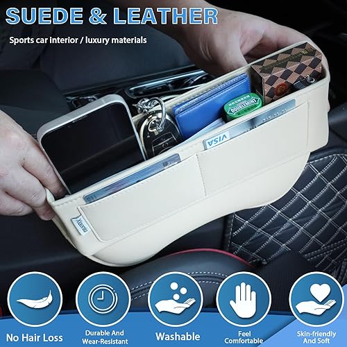 Miniatura 5 de Organizador y almacenamiento de cuero para asiento de automóvil, accesorios universales para automóvil, para relleno de espacio lateral de consola,