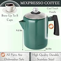 Vista 3 de Mixpresso Cafetera percoladora de acero inoxidable verde para estufa, cafetera percoladora clásica de 37oz, excelente para camping, cafetera de 5-8