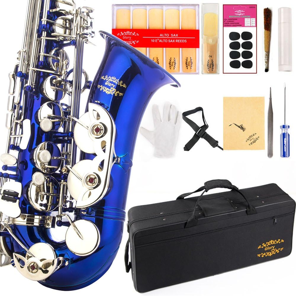 Glory Blue/Silver keys E Flat Alto Saxophone with 11reeds,8 Pads cushions,case,carekit