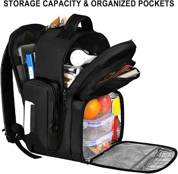 MATEIN Lunch Backpack for Men Work, 15.6 Inch Tactical Backpack with Lunch Compartment, Large Laptop Backpacks with Insulated Cooler Bag for Travel Beach Camping Picnic Hiking, Black