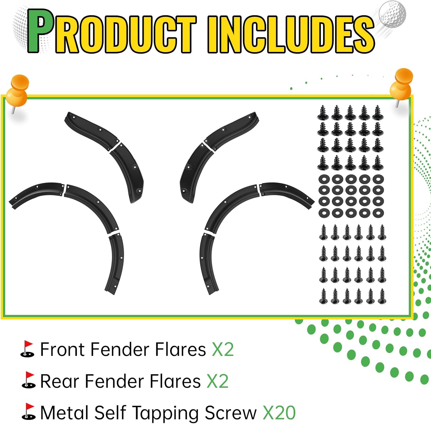 Fender Flares for EZGO RXV 2008-2015 Gas & Electric Golf Cart Accessories, Combined Mud Guards Front and Rear Mud Flaps with Hardware for Standard Unmodified EZGO RXV Golf Carts