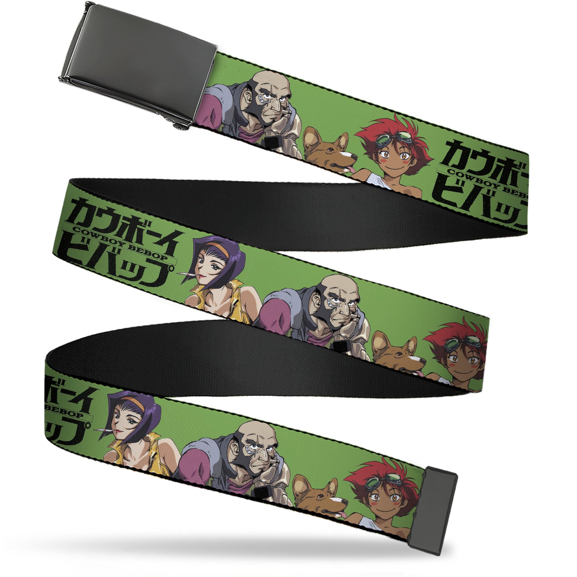 Buckle-Down Cowboy Bebop Flip Web Belt Cowboy Bebop Crew Group and Title Logo Green Black
