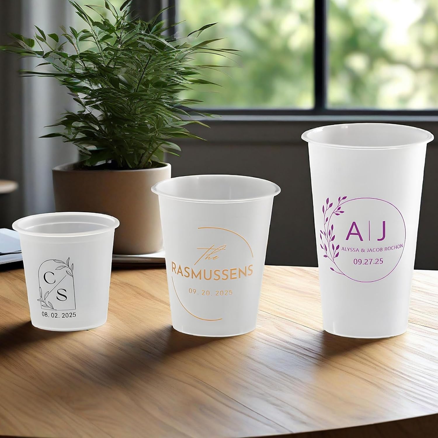 100 Customized Frosted Wedding Cups, Disposable Cups Ranging From 7 Ounces To 16 Ounces, Elegant Letter Design Combinations, Company Events | Engraved Names/Dates/Company Logos (white,7oz)
