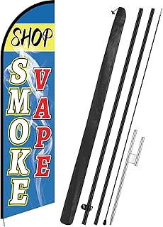 11 Feet Smoke Shop Flags Smoke Shop Sign Advertising Banner with Flag Pole Windless Feather Tall Flag for Outdoor Coffee Business