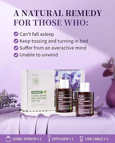 Miniatura 7 de VTS Agua orgánica de lavanda y manzanilla romana floral con difusor, ambientador de aromaterapia mini humidificador (5 onzas líquidas de hidrosol de