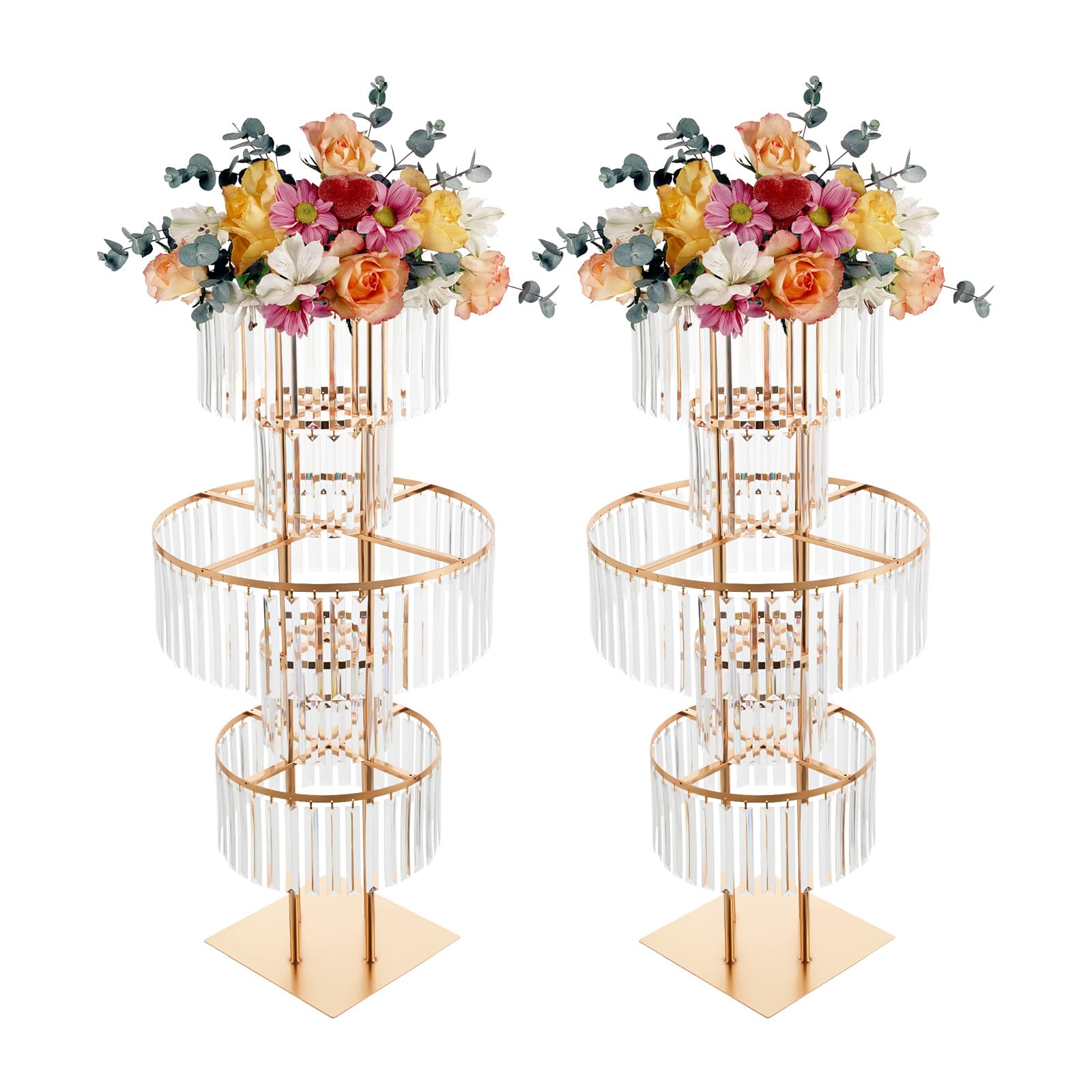 Luxurious Gold Vases for Centerpieces, 2Pcs 43.3in Wedding Centerpiece for Tables, 5-Tier Acrylic Crysta Flower Stand for Wedding Reception, Birthday Party Events, Home Decor
