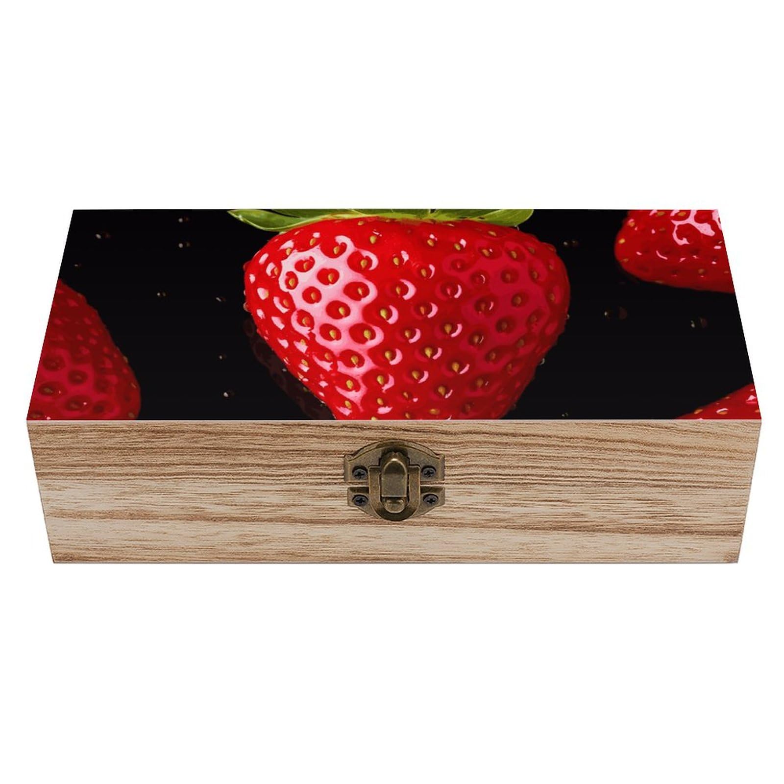 JTREHY Wooden Storage Box Container,Strawberryprinted Desk Storage Box Room Decoration Box Souvenir Storage Box for Jewelry Gift Storage And Home Decoration