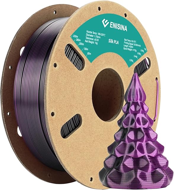 PLA Filament 1,75 mm Silk, ENISINA Filament PLA Shiny Silky Shine do drukarek 3D, Precisão Dimensional +/- 0,03 mm, 1kg (czarny i fioletowy)