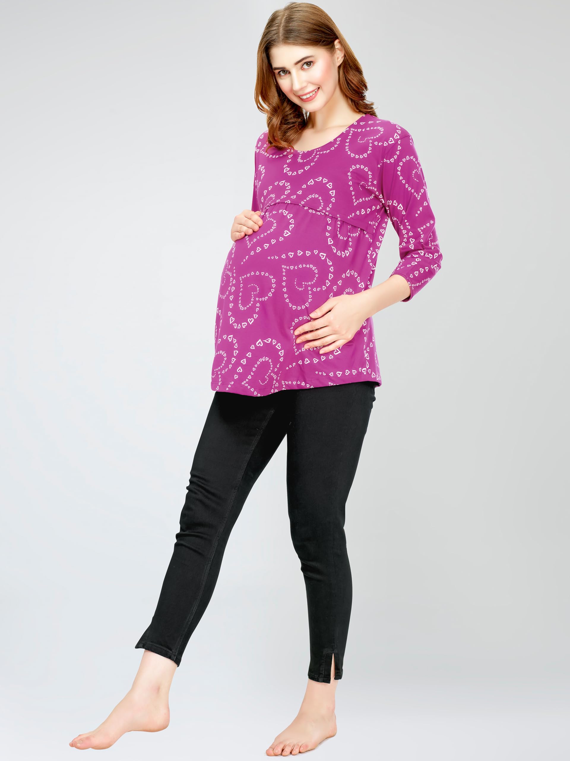 ZEYO Women's Cotton Purple Maternity Top Heart Printed Feeding T-Shirt 5815 - Image 6 thumbnail