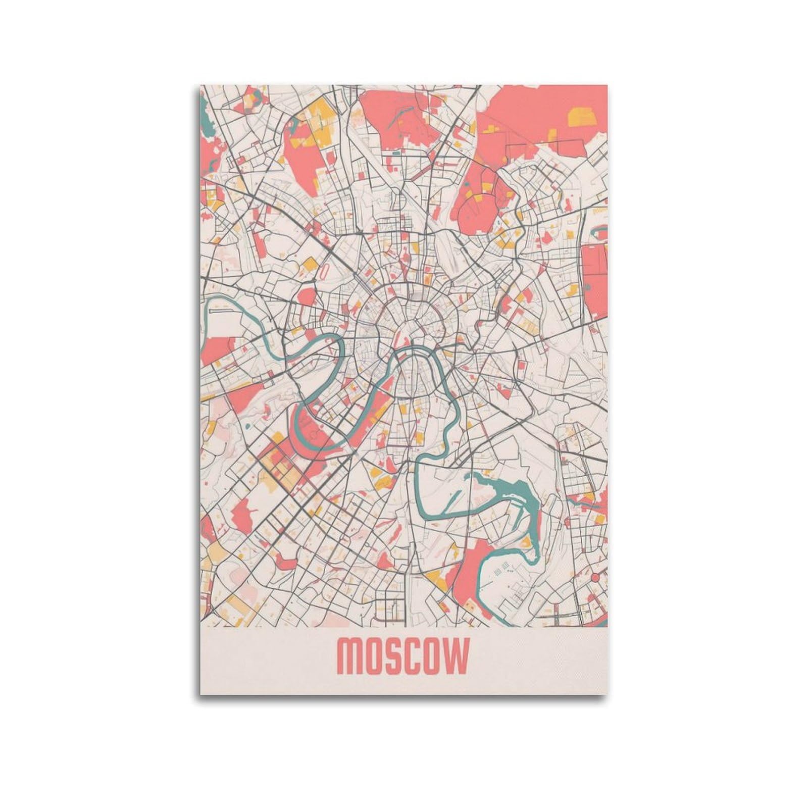 OKAHYS Russia Moscow Vintage Map Poster Decorative Painting Canvas Wall Artworks Picture 20x30inch(50x75cm)