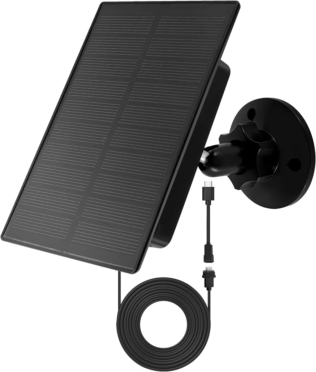 Loyala Panel solar para Blink, panel solar para cámara exterior Blink, cámara de seguridad para exteriores, kit de energía solar con montaje ajustable de 360°, cable de carga impermeable IP66 de 9,8 pies (1, negro-2 W)