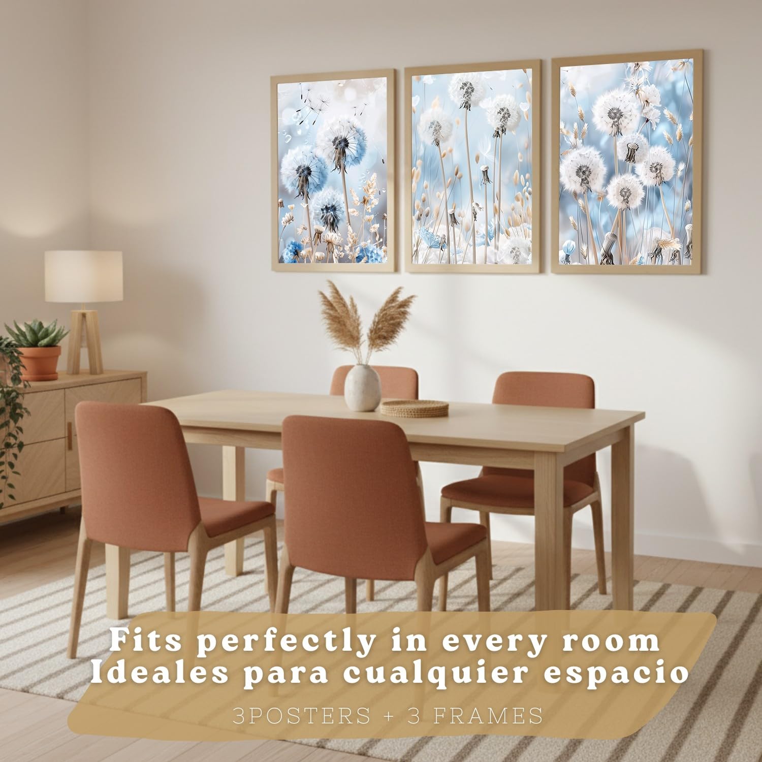 Nacnic Set De 3 Laminas Decorativas Floral Azul Cuadros Salon Modernos - Posters Decorativos Azules Decoración Dormitorios. A3 Marco Madera Clara