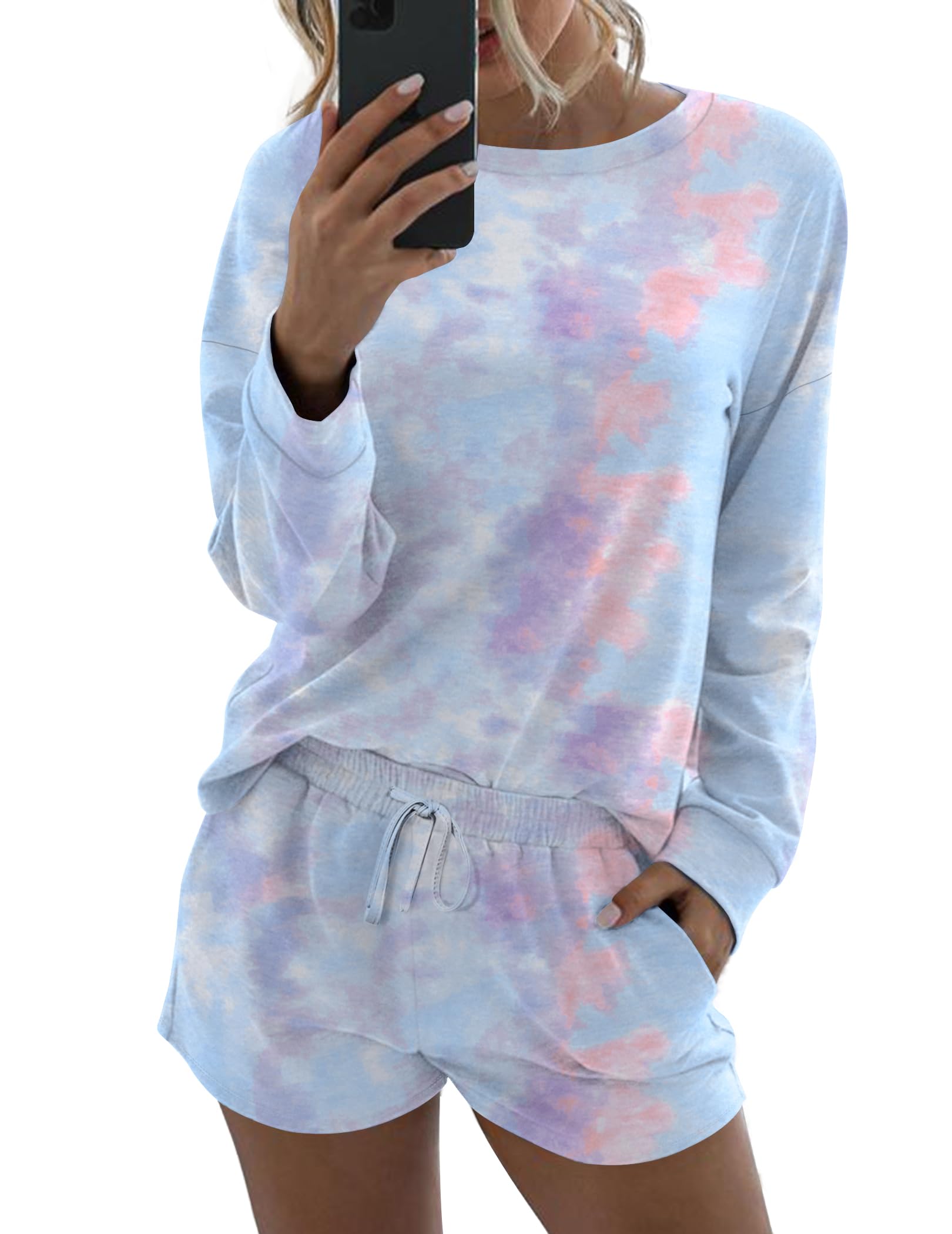 Ekouaer Womens Pajama Sets 2 Piece Lounge Set Casual Long Sleeve Loungewear Matching Sleepwear