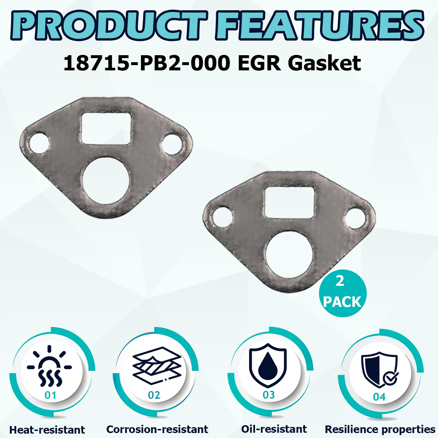 2 pcs 18715-PB2-000 EGR Valve Gasket, Compatible with Honda Accord 1994-2017, Civic 2001-2015, Crider 2014-2018, Jade 2014-2019, Acura MDX 2001-2013/RDX 2013-2018/TL 1995-2014,/RL 2006-2010, etc.